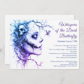 ダークレディーハロウィーン招待状 – バタフライ&スカル 招待状 (正面/裏面)