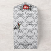 ダークレースモノグラムスケルトンゴシックQRコード結婚ズ オールインワン招待状 (外側)