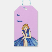 ダークロイヤルブルーのコックテールドレスのファッションイラスト ギフトタグ (裏面)