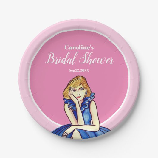 ダークロイヤルブルーのコックテールドレスのファッションイラスト ペーパープレート (正面)