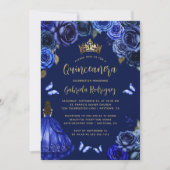 ダークロイヤルブルーの花のプリンセスのキンセアニエラ 招待状 (正面)