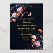 ダークロマンスフェアユタリームーディフローラ結婚フレーム 箔招待状 (正面)