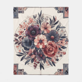 ダークロマンスブルゴーニュアールデコフローラ夏 フリースブランケット