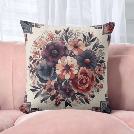 ダークロマンスボホウォーター色フローラ春夏 クッション