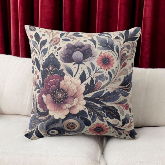ダークロマンスボホウォーター色フローラ春夏 クッション