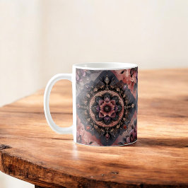 ダークロマンス バーガンディ アートデコ フラワー サマー コーヒーマグカップ