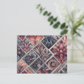 ダークロマンス バーガンディ アートデコ フラワー サマー ポストカード (スタンド正面)