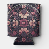 ダークロマンス バーガンディ アートデコ フラワー サマー 缶クーラー (正面)