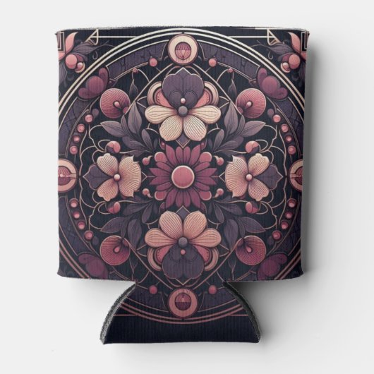 ダークロマンス バーガンディ アートデコ フラワー サマー 缶クーラー (正面)