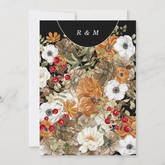 ダークロマンチックなムーディーズフローラドラマチック黒 招待状 (裏面)