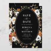 ダークロマンチックなムーディーズフローラドラマチック黒 招待状 (正面/裏面)