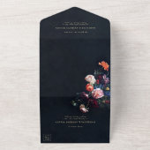 ダークロマンチックなムーディーズフローラブラック結婚フェアヤテール オールインワン招待状 (外側)