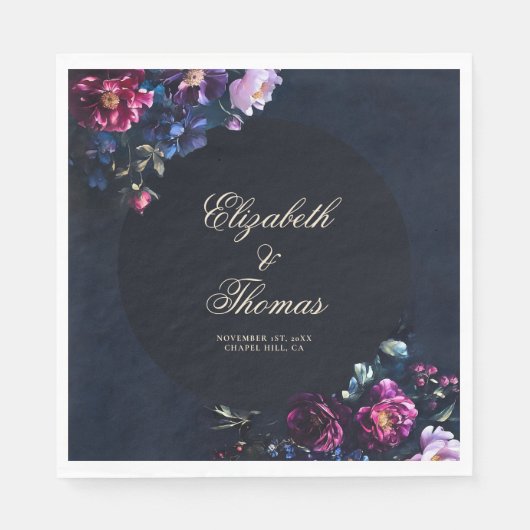 ダークロマンチックなムーディーズ花模様ゴシック結婚ブラック スタンダードランチョンナプキン (正面)