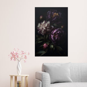 ダークロマンチックな紫色の牡丹の花の花束 アクリルウォールアート