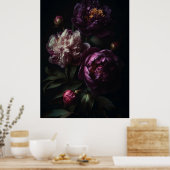 ダークロマンチックな紫色の牡丹の花の花束 ポスター (キッチン)