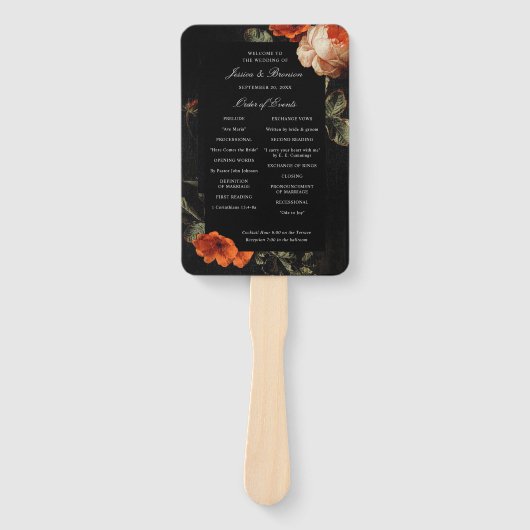 ダークロマンチックフローラバラオランダ結婚式 プログラム ハンドファン (正面)