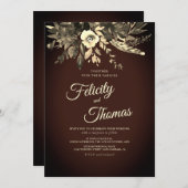 ダークロマンチック秋フローラAged Brown 結婚's 招待状 (正面/裏面)