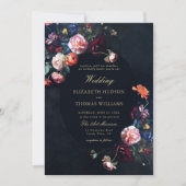 ダークロマンチック童話ムーディブーケネイビー結婚ズ 招待状 (正面)