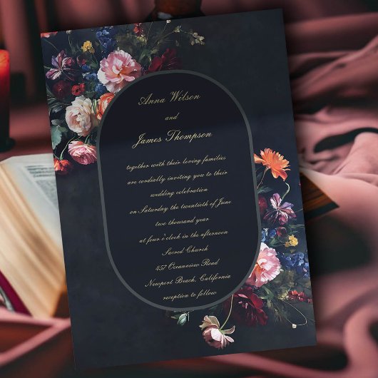 ダークロマンチックMoodyフレーム結婚書道 招待状