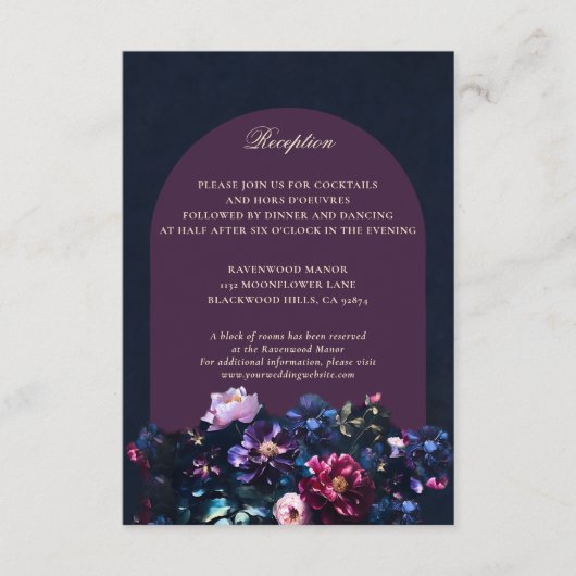 ダークロマンチックMoodyフローラマウヴ結婚の詳細 エンクロージャーカード (正面)