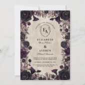 ダークロマンティックパープル結婚フローラ 招待状 (正面)