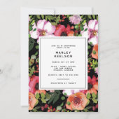ダークロマンティックピンクフローラ緑ブライダルシャワー 招待状 (正面)