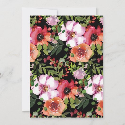 ダークロマンティックピンクフローラ緑ブライダルシャワー 招待状 (裏面)