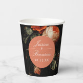 ダークロマンティック フローラル ピンク ローズ ウェディング シャワー 紙コップ (裏面)