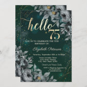 ダークローズグリーン75歳の誕生日 招待状 (正面/裏面)