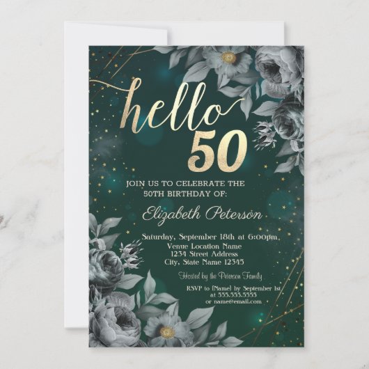 ダークローズグリーン 50歳の誕生日 招待状 (正面)