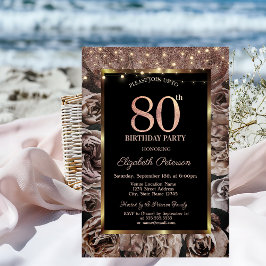 ダークローズ、ストリングライトスパークル80歳の誕生日 招待状
