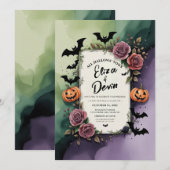 ダークローズ ハロウィン ウェディング 水彩画 招待状 (正面/裏面)