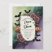 ダークローズ ハロウィン ウェディング 水彩画 招待状 (正面)