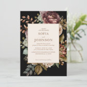 ダークローズ フォール ウィンター ウォーターカラー フローラル ウェディング 招待状 (スタンド正面)