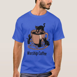 ダークロードに崇拝されるコーヒー、コーヒーを崇拝する猫 Tシャツ