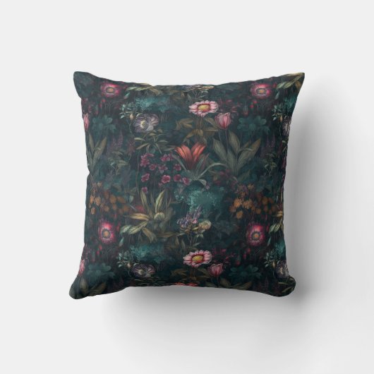 ダークワイルドフラワーガーデンピンクとグリーン クッション (裏面)