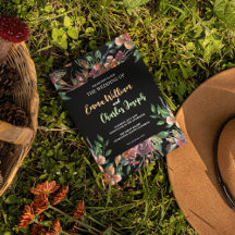 ダークワイルドフラワー結婚ズテーマ招待状