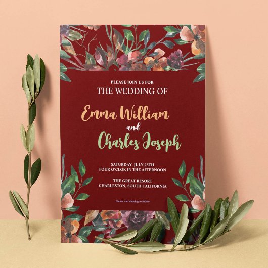 ダークワイルドフラワー結婚ズテーマ招待状 招待状