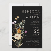 ダークワイルドフラワー3フォトコラージュQRコー結婚ド 招待状 (正面)