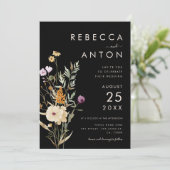 ダークワイルドフラワー3フォトコラージュQRコー結婚ド 招待状 (スタンド正面)