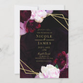 ダークワインムーディモダンフローラ金ゴールド結婚グラム 招待状 (正面)