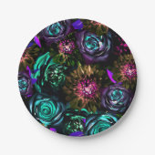 ダークワンダーランドはっきりしたグラマーフローラ花パーティー ペーパープレート (正面)