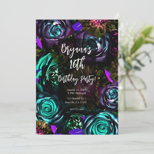 ダークワンダーランドはっきりしたグラマーフローラ花パーティー 招待状 (スタンド正面)