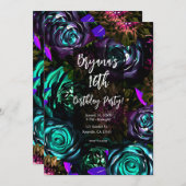 ダークワンダーランドはっきりしたグラマーフローラ花パーティー 招待状 (正面/裏面)