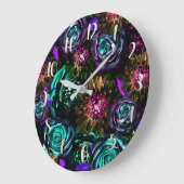 ダークワンダーランドはっきりしたグラマーフローラ花 ラージ壁時計 (傾斜)