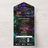 ダークワンダーランドはっきりしたグラムフローラの花結婚の数 オールインワン招待状 (内側)