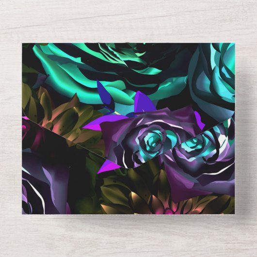 ダークワンダーランドはっきりしたグラムフローラの花結婚の数 オールインワン招待状 (裏面)