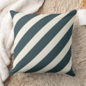 ダークヴィリディアンブルーグリーン&ベージュ色 ストライプの クッション (ブランケット)