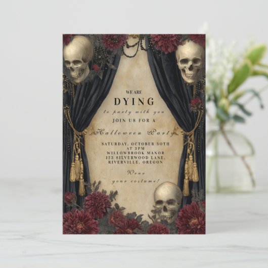 ダークヴィンテージスカルハロウィーンお祝い 招待状 (スタンド正面)