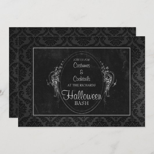ダークヴィンテージダマスクゴシックハロウィーン招待状 招待状 (正面/裏面)